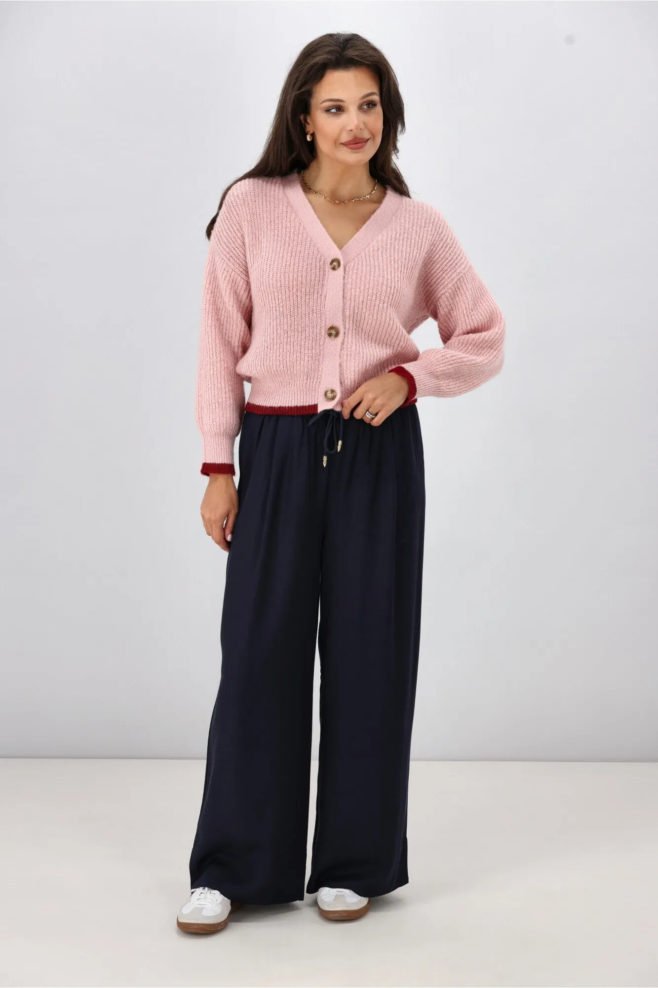Shine On Label Brianna Tipped Cardigan Pink