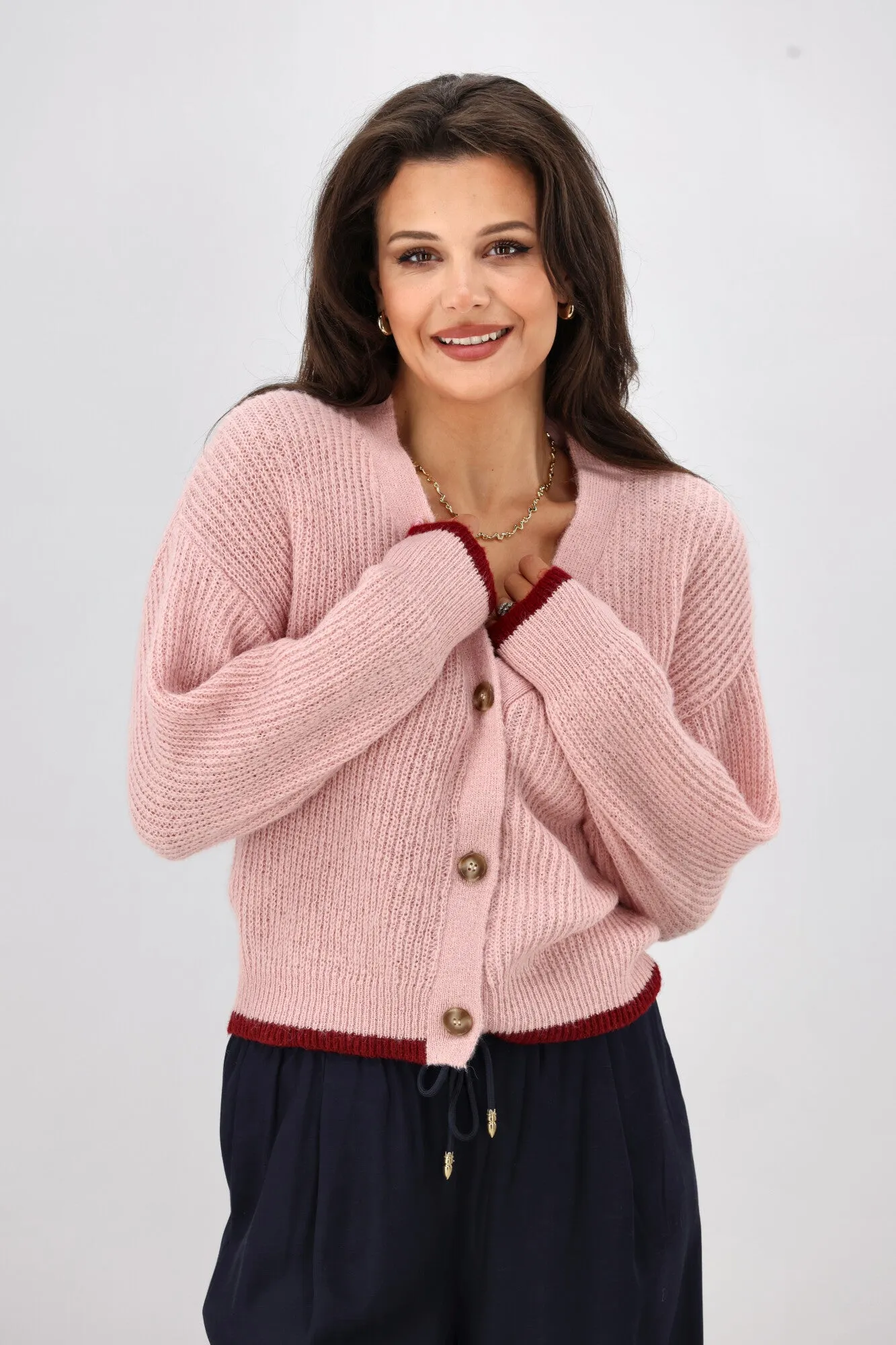 Shine On Label Brianna Tipped Cardigan Pink