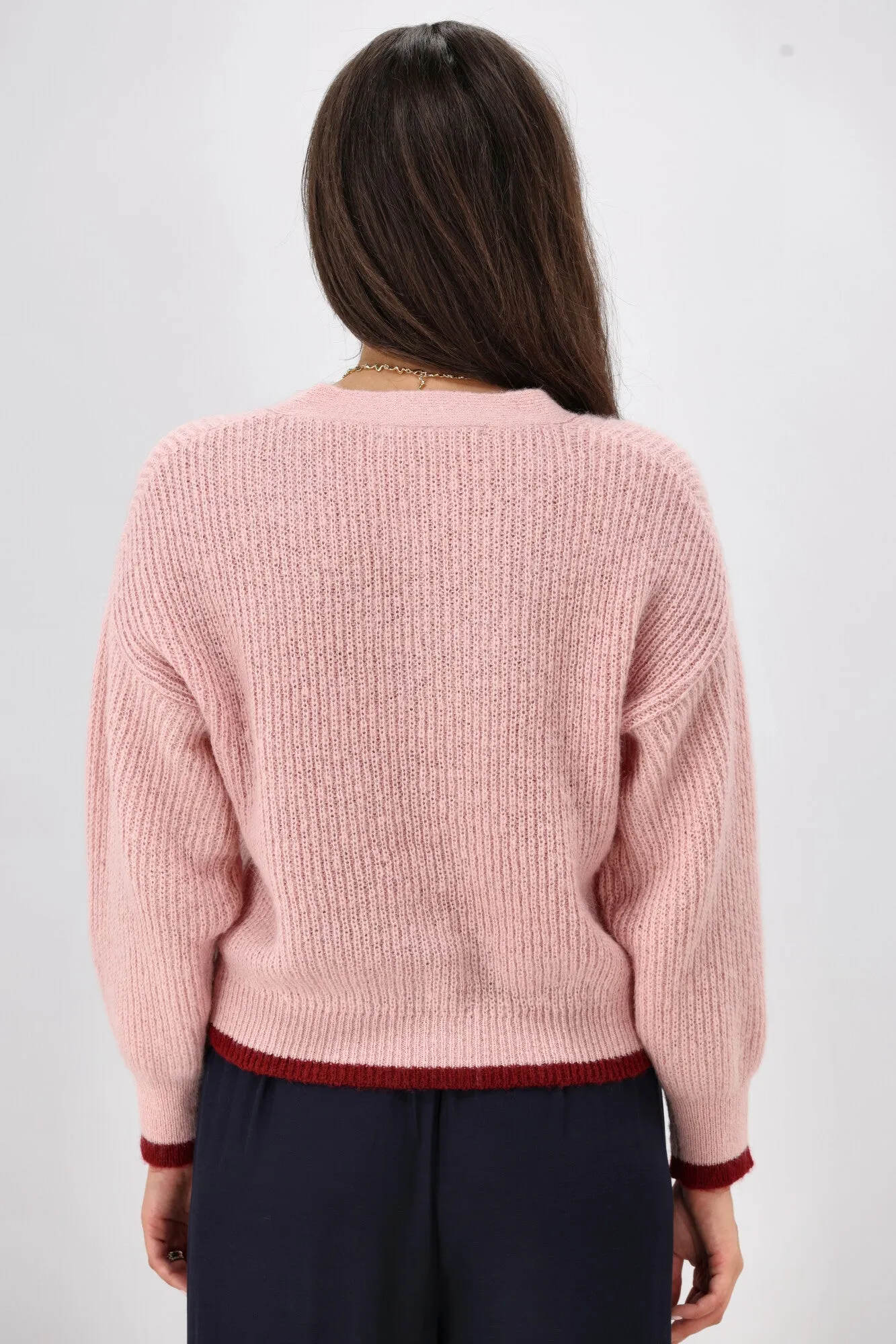 Shine On Label Brianna Tipped Cardigan Pink