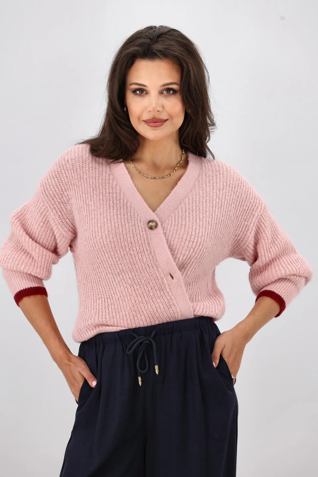 Shine On Label Brianna Tipped Cardigan Pink