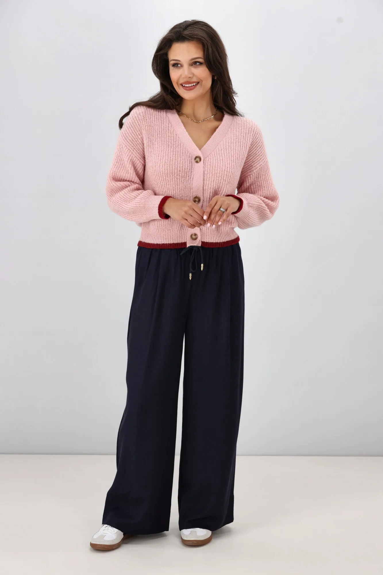 Shine On Label Brianna Tipped Cardigan Pink