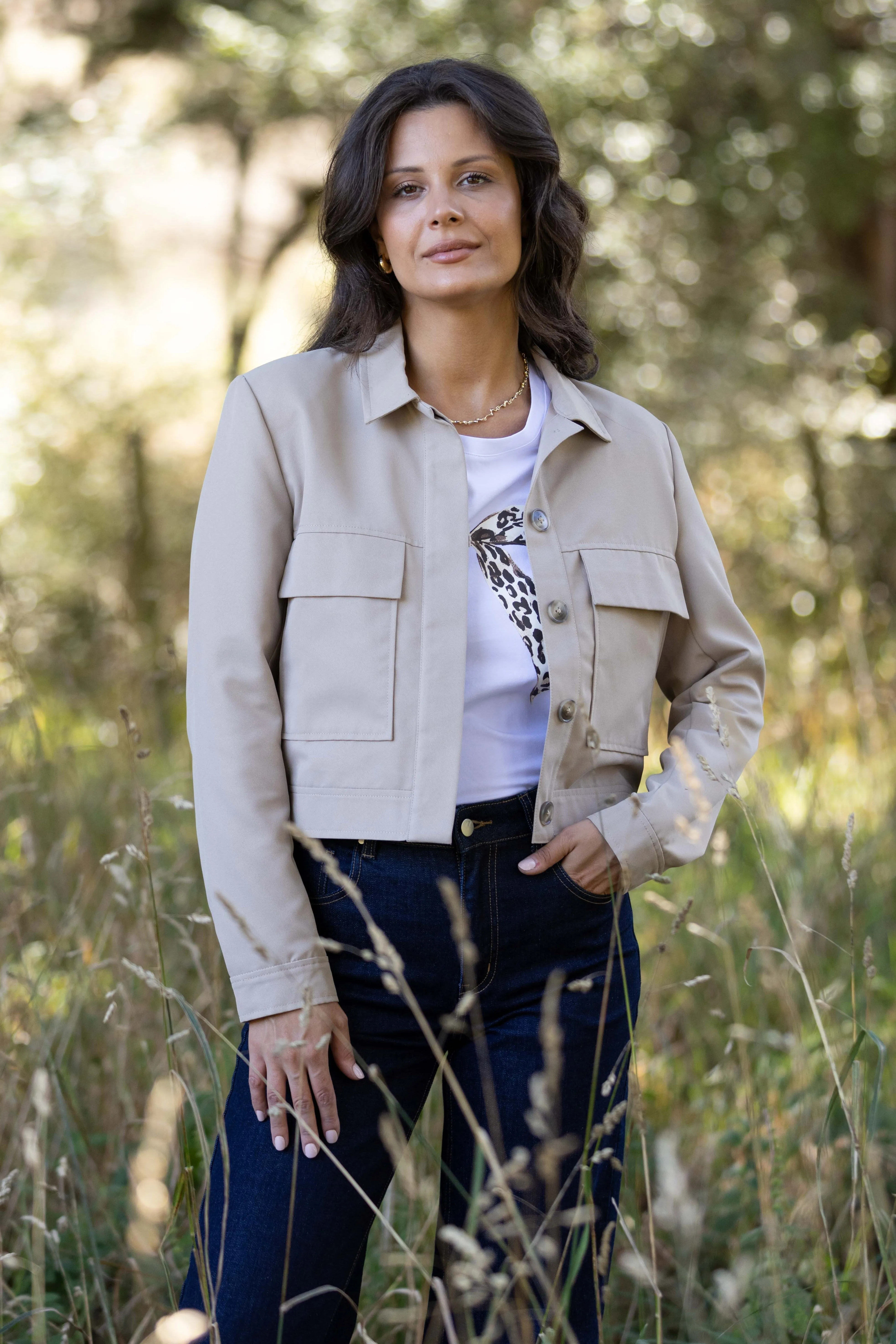 Shine On Label Eckles Cropped Utility Jacket- Mocha