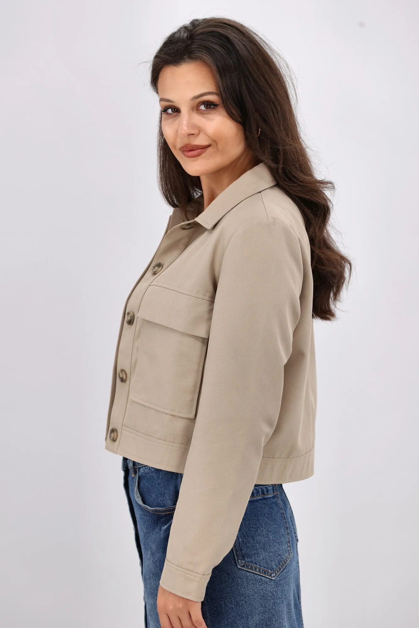 Shine On Label Eckles Cropped Utility Jacket- Mocha