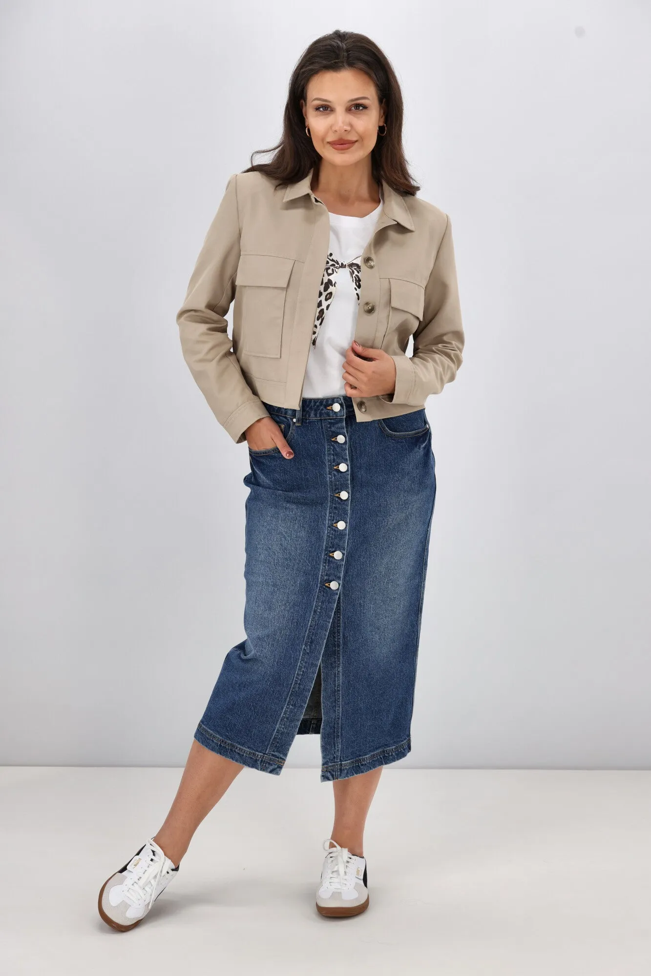 Shine On Label Eckles Cropped Utility Jacket- Mocha