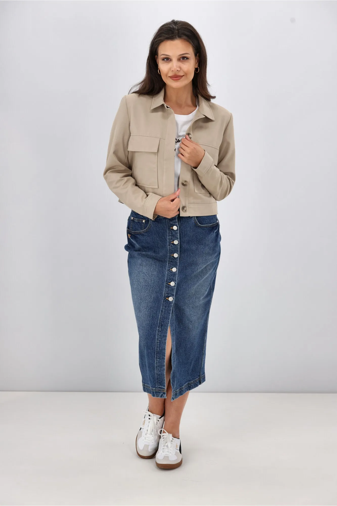 Shine On Label Eckles Cropped Utility Jacket- Mocha