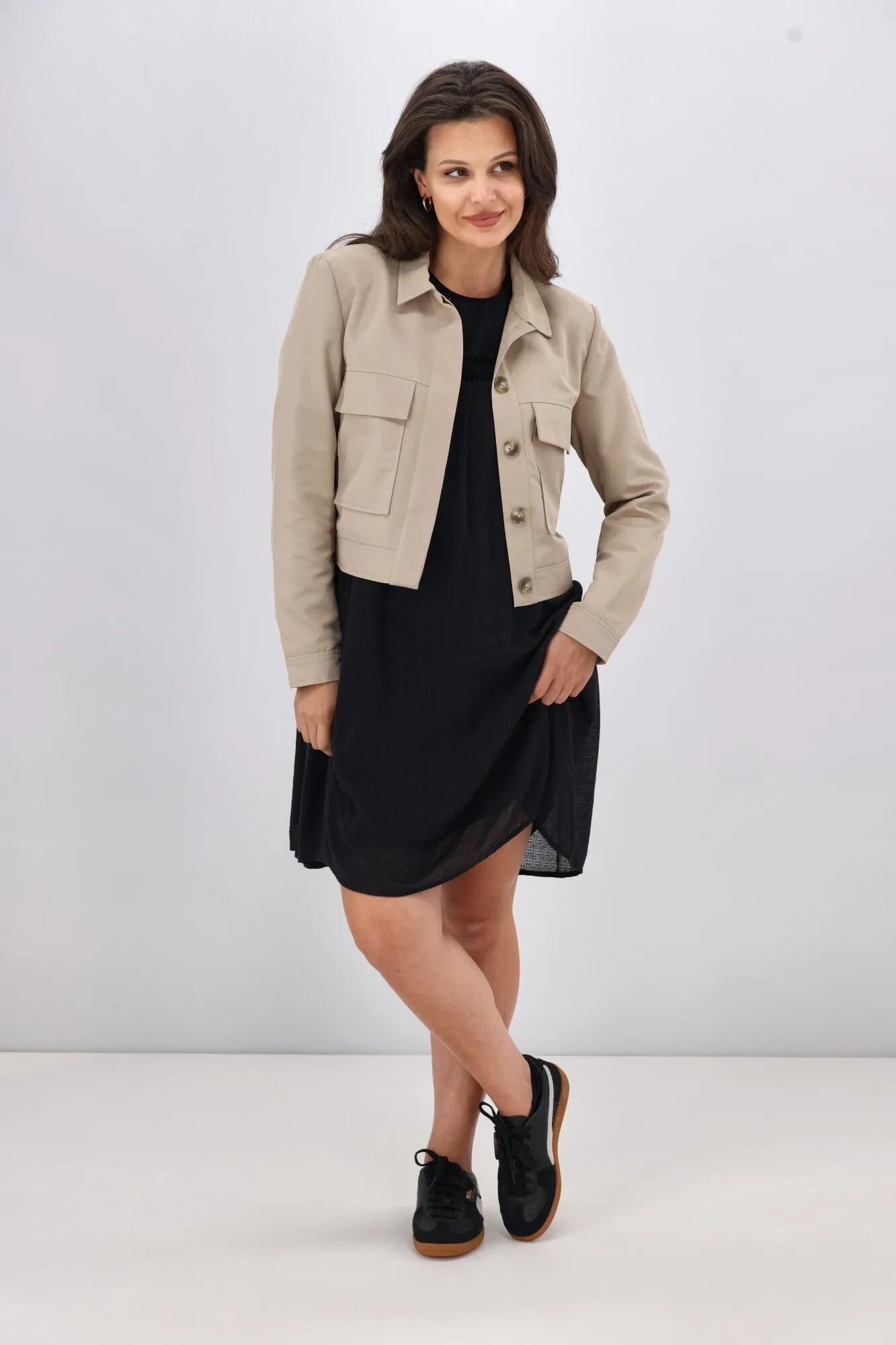 Shine On Label Eckles Cropped Utility Jacket- Mocha