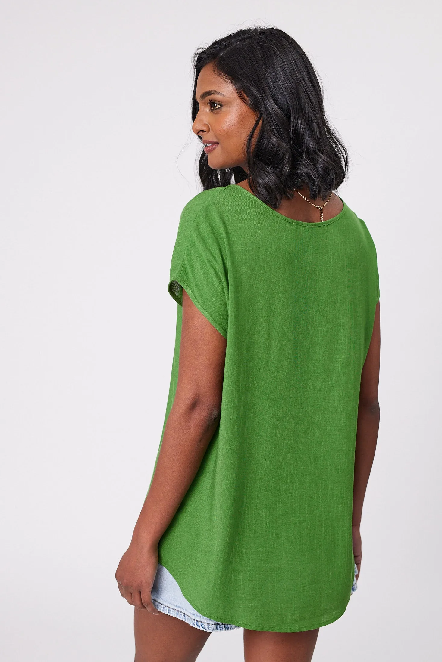 Shine On Label Hi Lo Top Sage Green