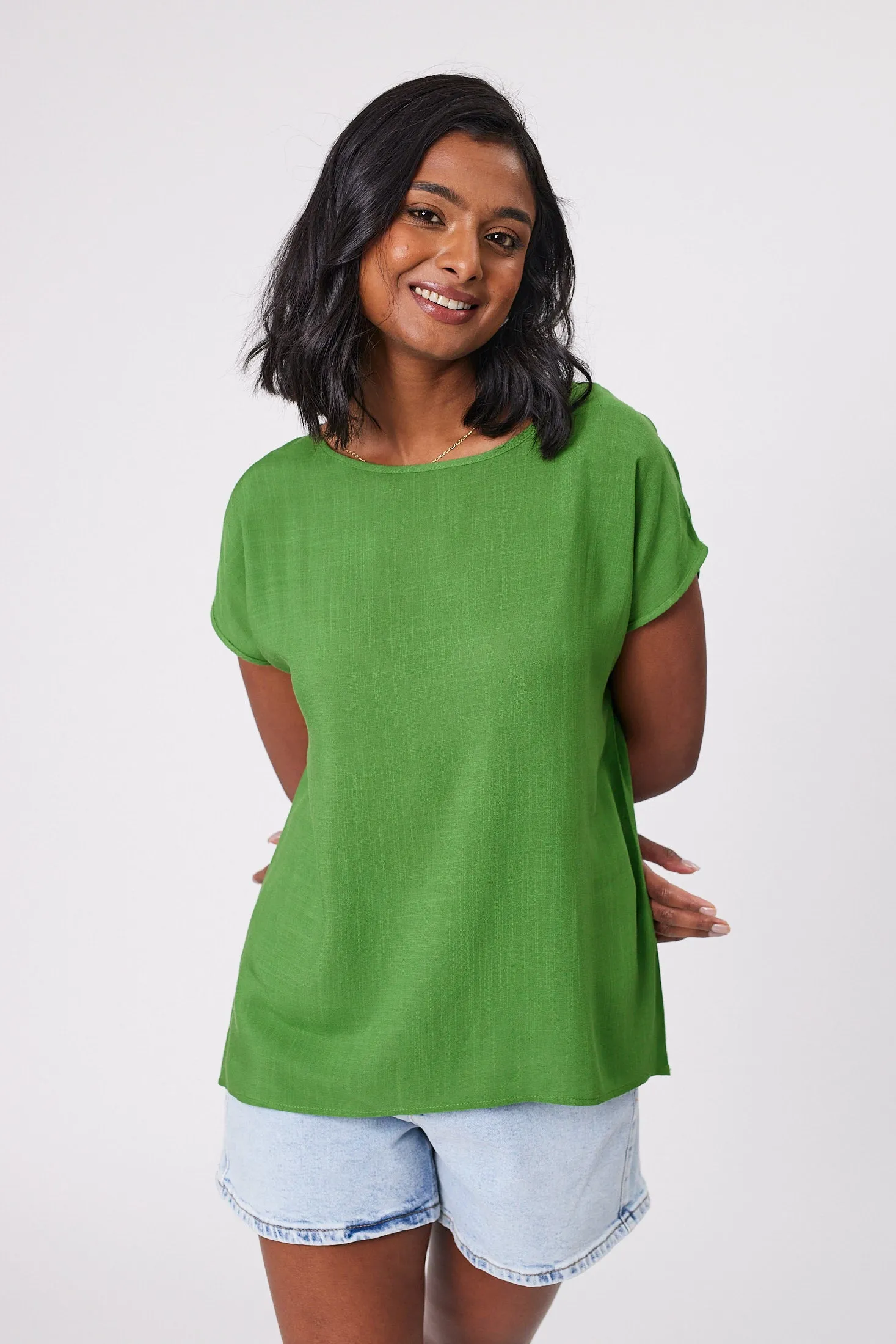 Shine On Label Hi Lo Top Sage Green