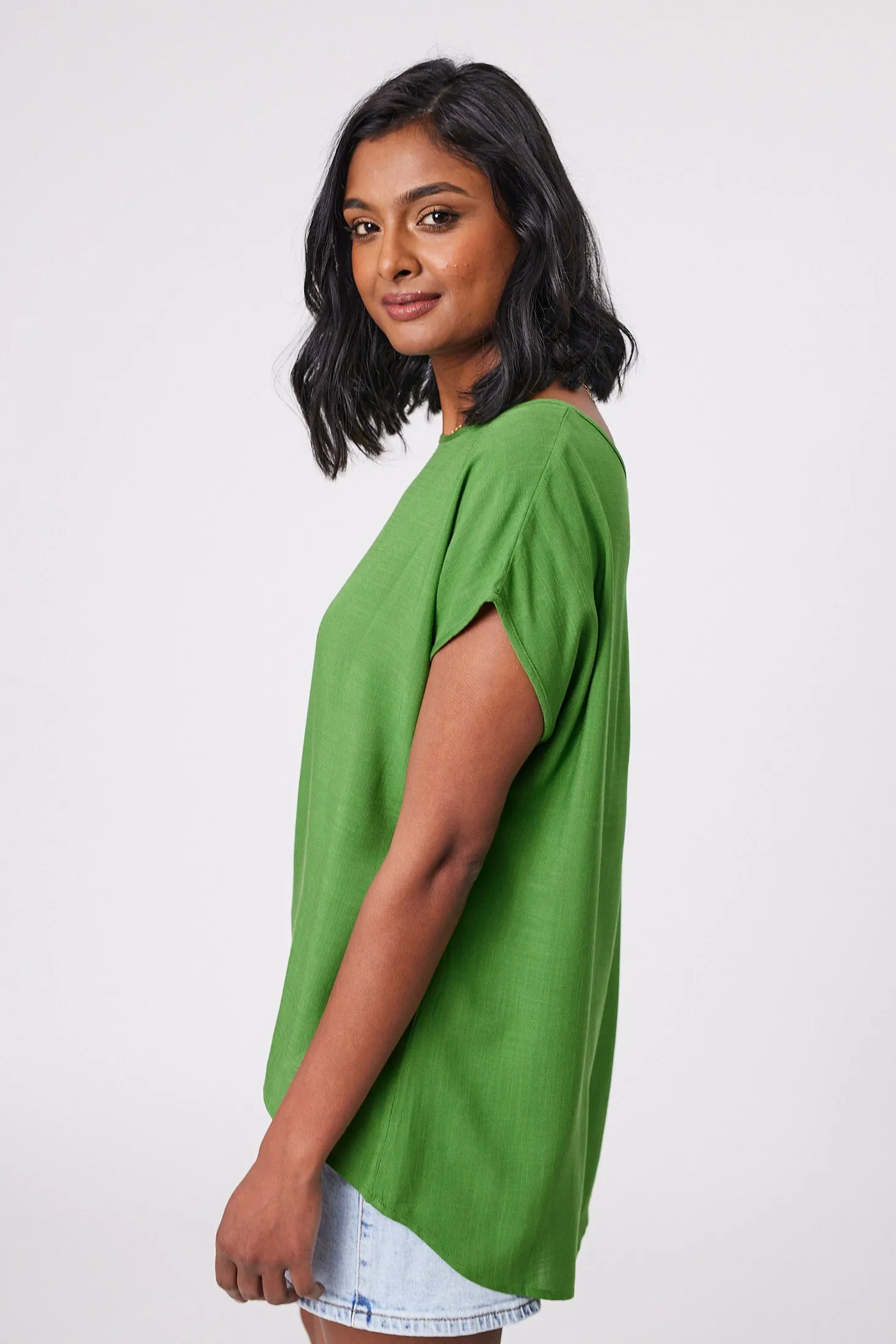 Shine On Label Hi Lo Top Sage Green