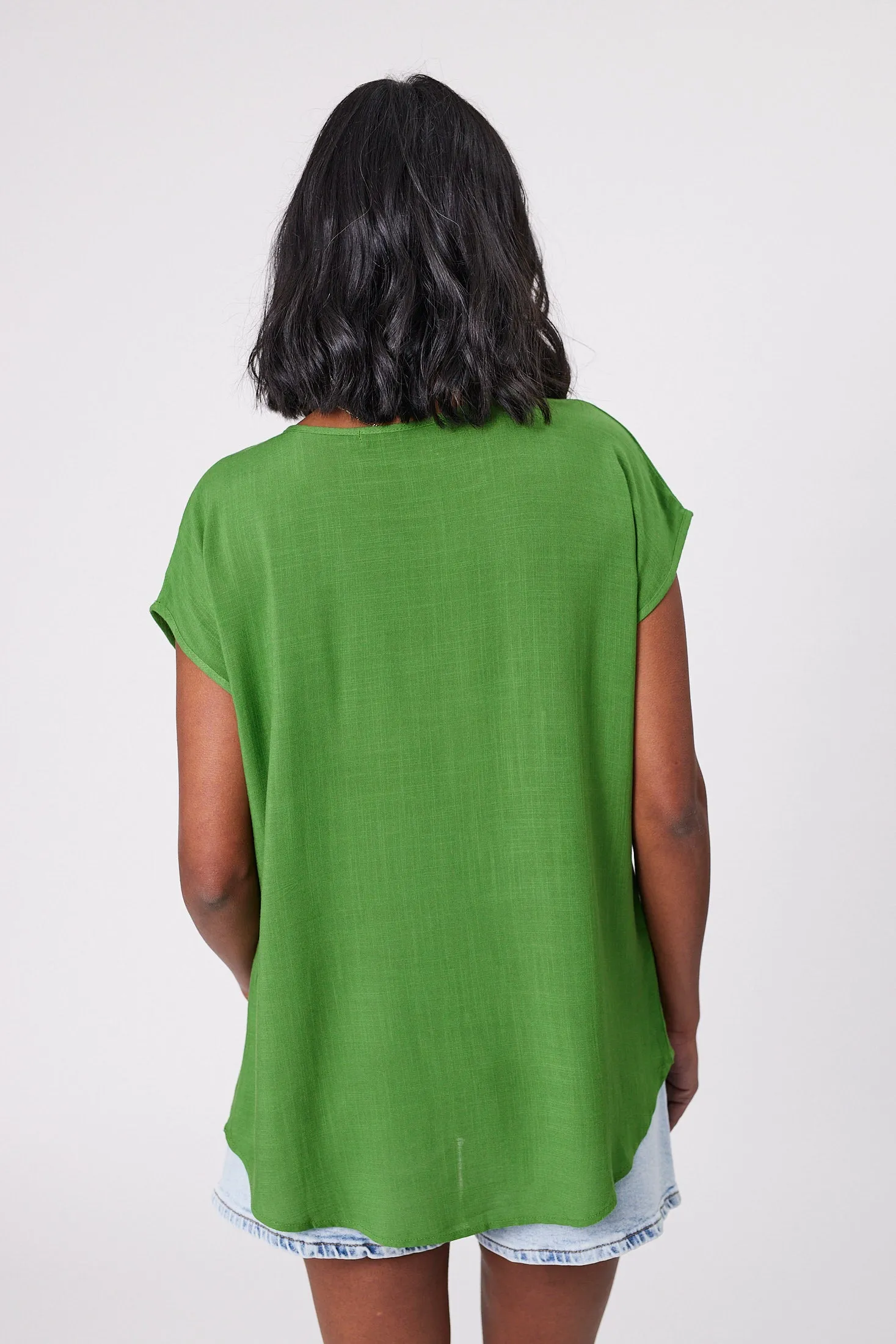 Shine On Label Hi Lo Top Sage Green