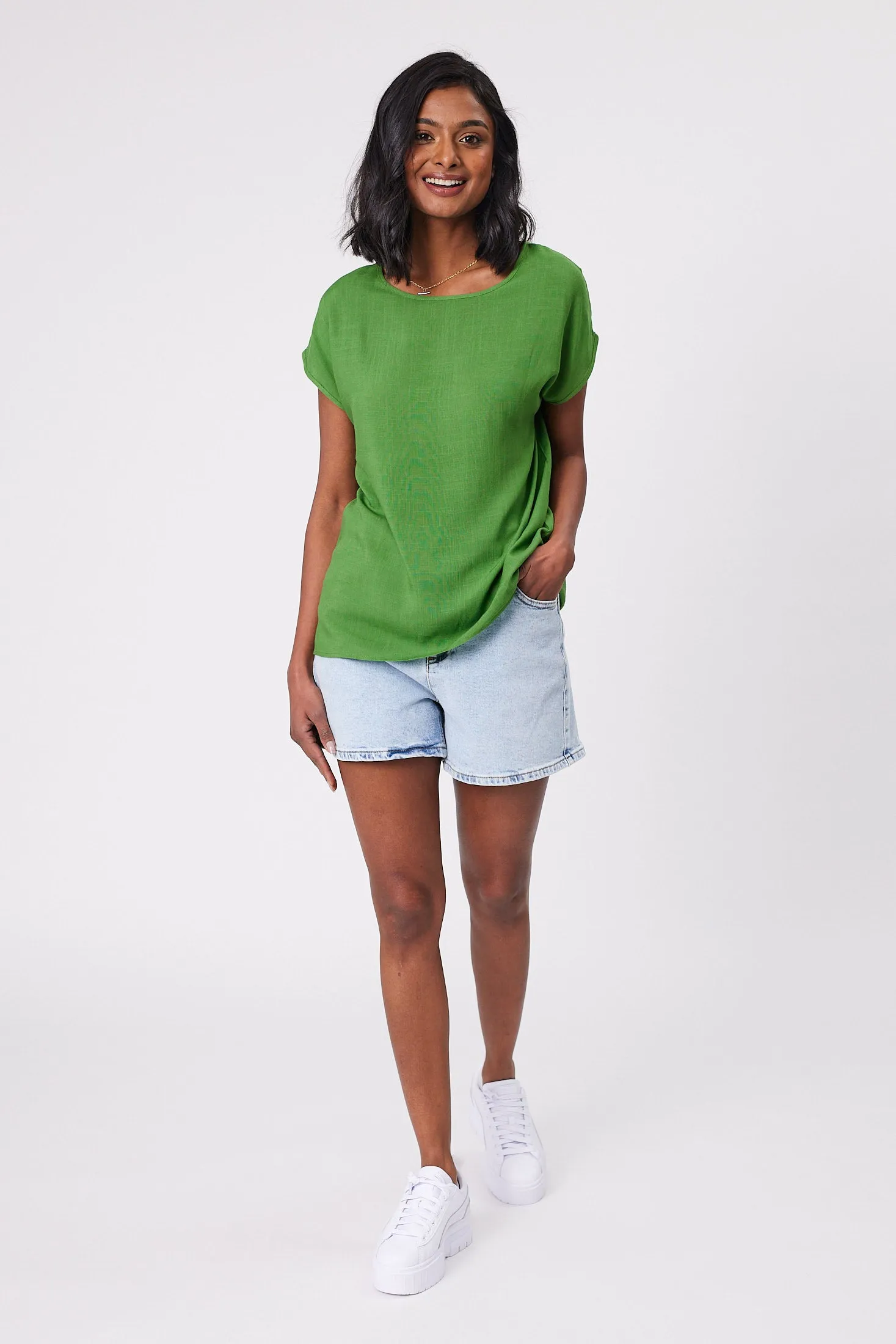 Shine On Label Hi Lo Top Sage Green