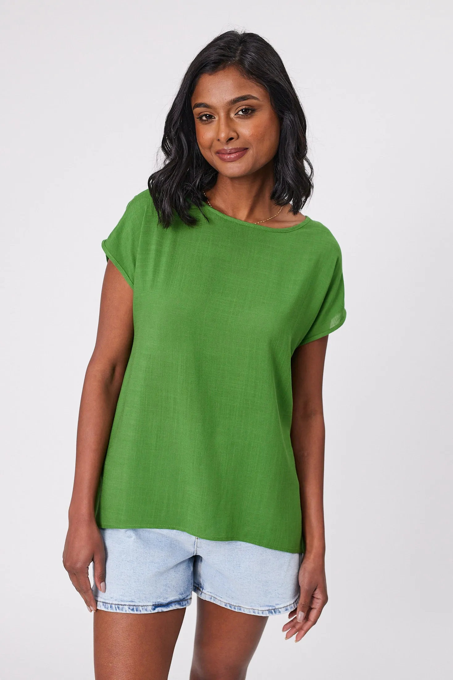 Shine On Label Hi Lo Top Sage Green