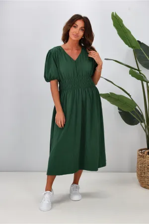 Shine On Label Ishana Shirring Detail Dress Green