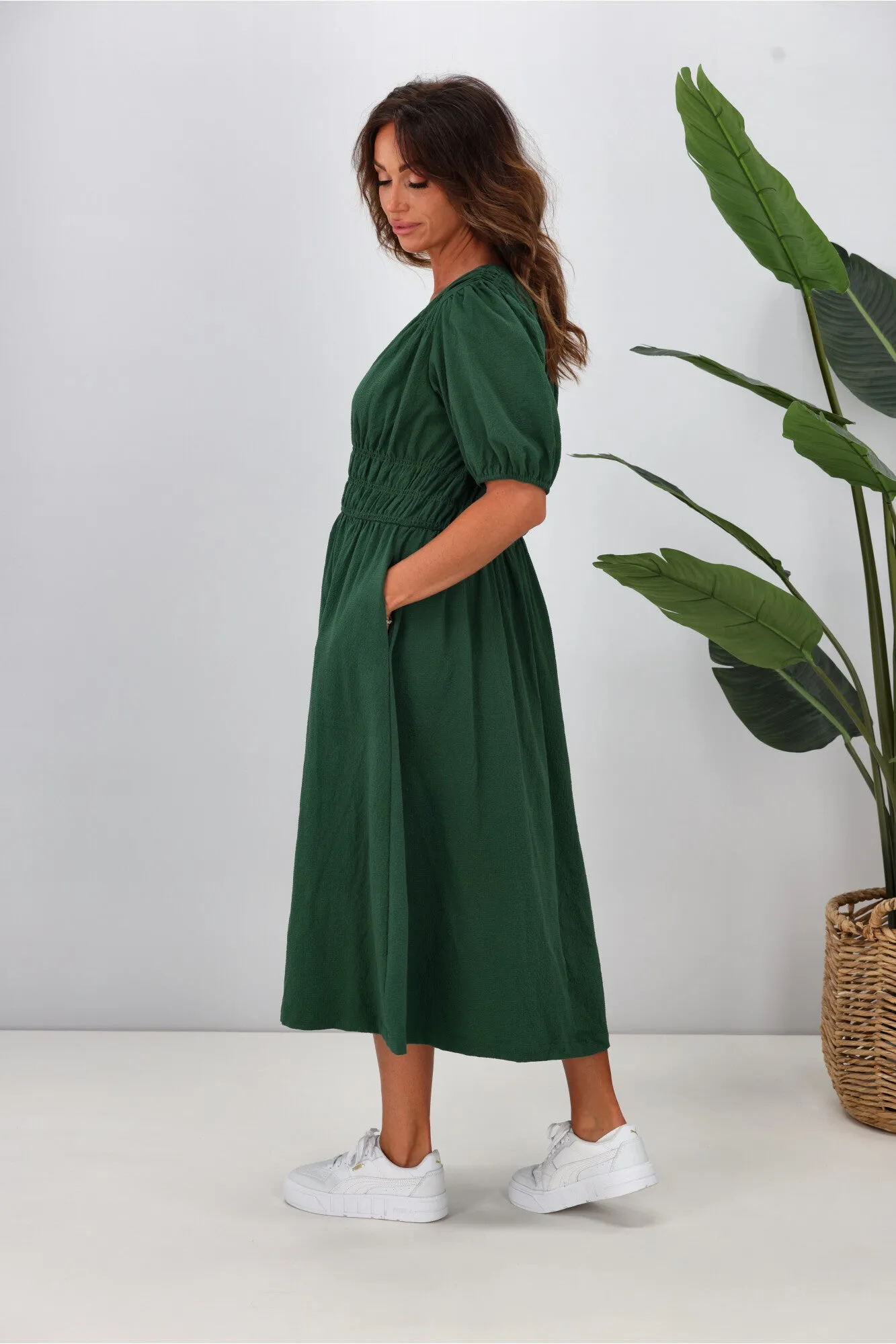 Shine On Label Ishana Shirring Detail Dress Green