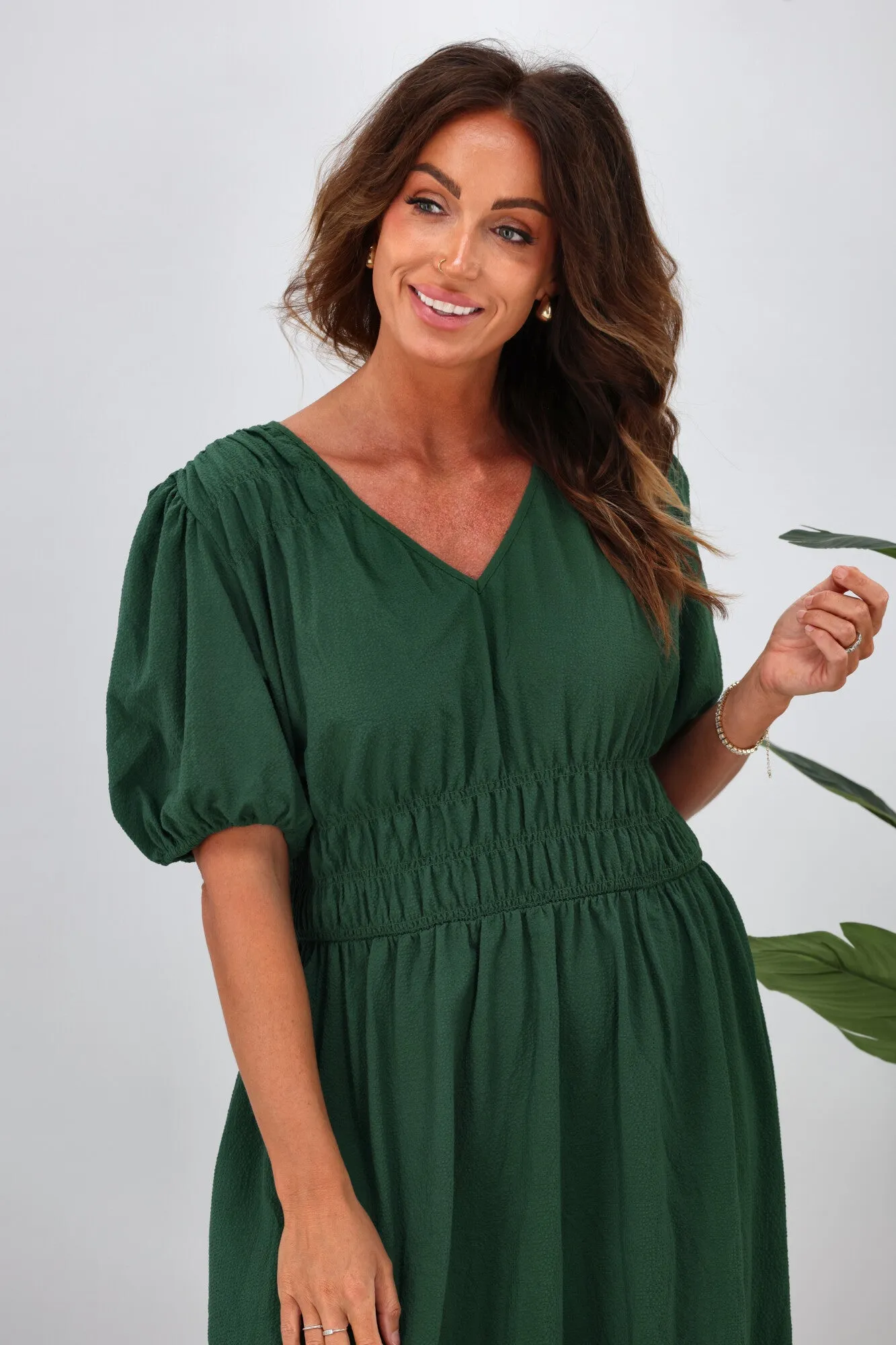 Shine On Label Ishana Shirring Detail Dress Green