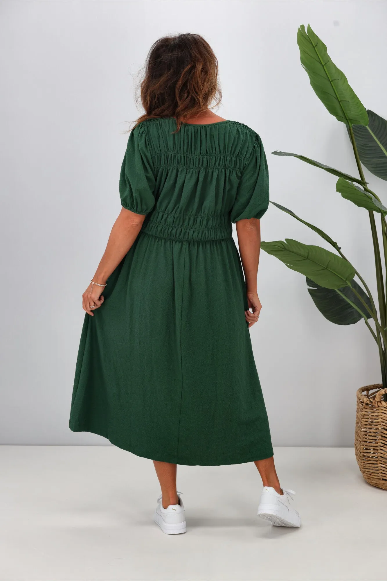 Shine On Label Ishana Shirring Detail Dress Green