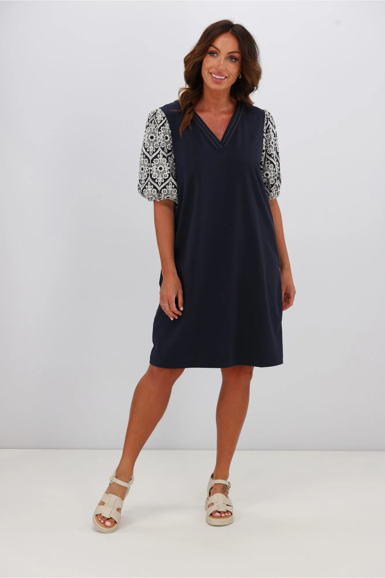 Shine On Label Maxine Broderie Sleeve Dress Midnight