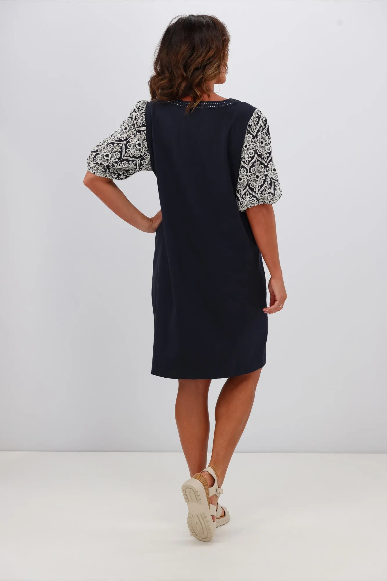 Shine On Label Maxine Broderie Sleeve Dress Midnight