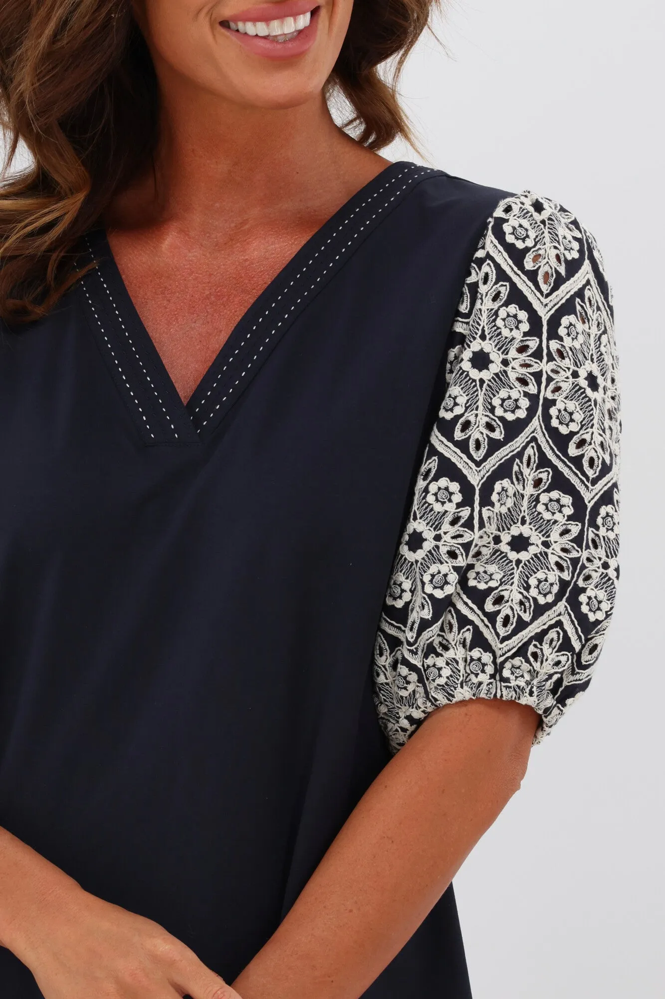 Shine On Label Maxine Broderie Sleeve Dress Midnight