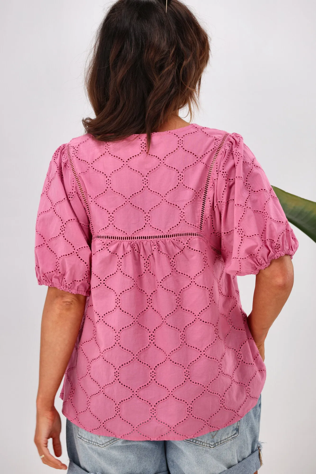 Shine On Label Misty Lace Insert Top Pink Broiderie