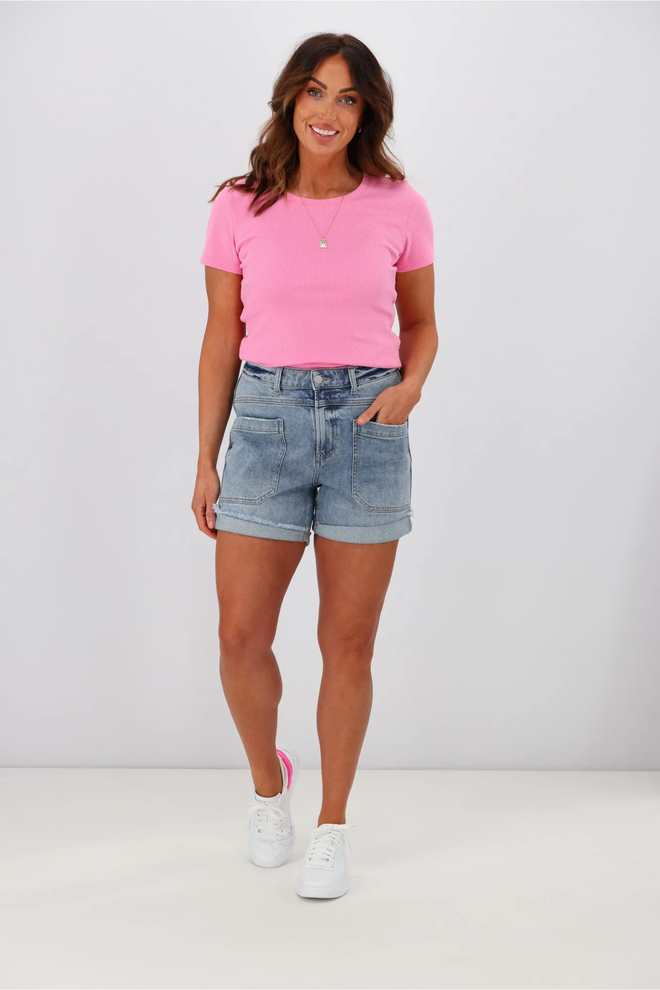 Shine On Label Reggie Denim Patch Pocket Shorts