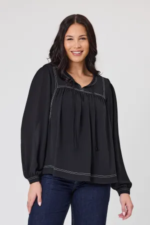 Shine On Label Tare Stitched Detail Top Black / Natural Thread Contrast