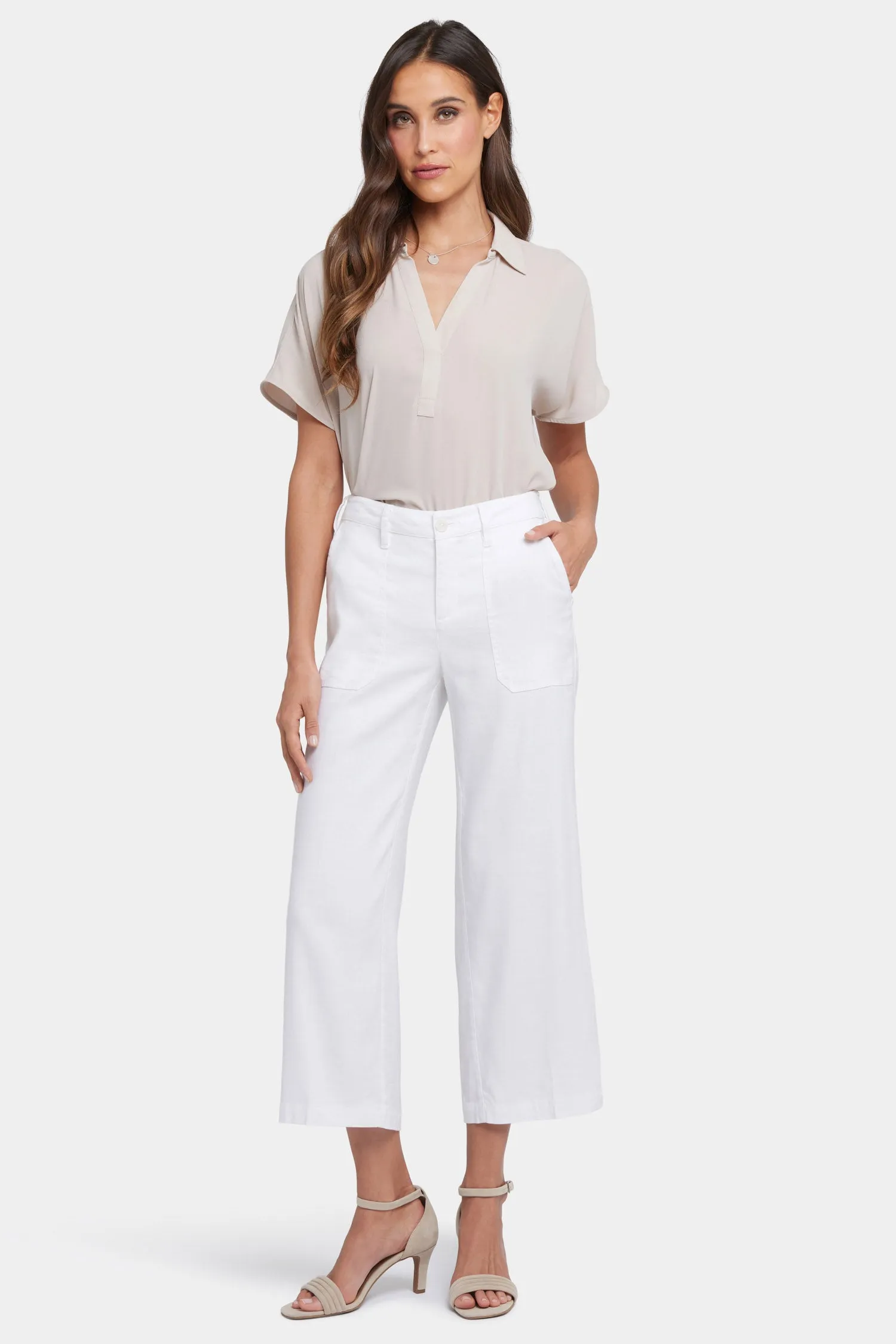 Wide Leg Cargo Capri Pants - Optic White