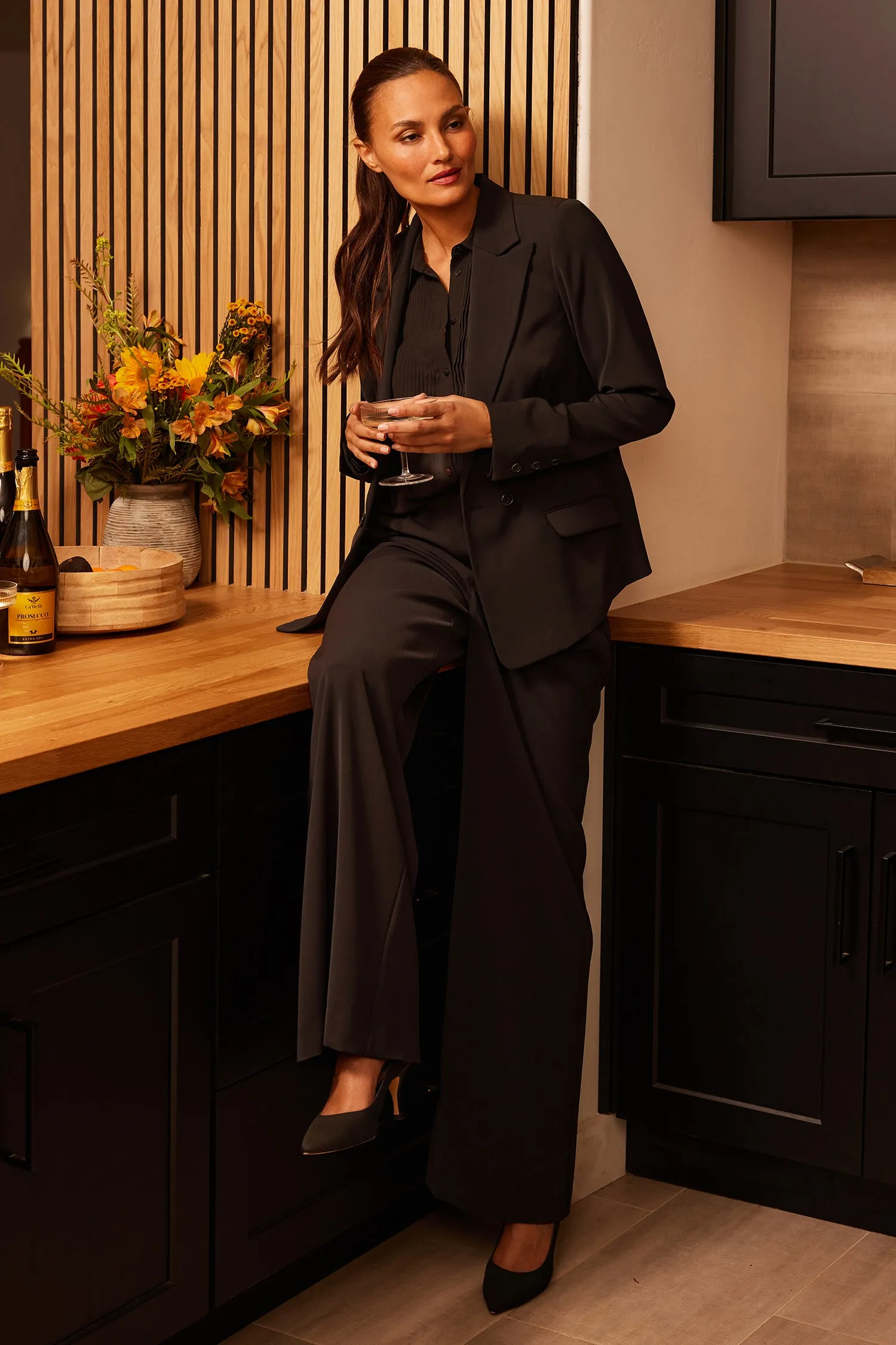 Wide Leg Trouser Pants - Black